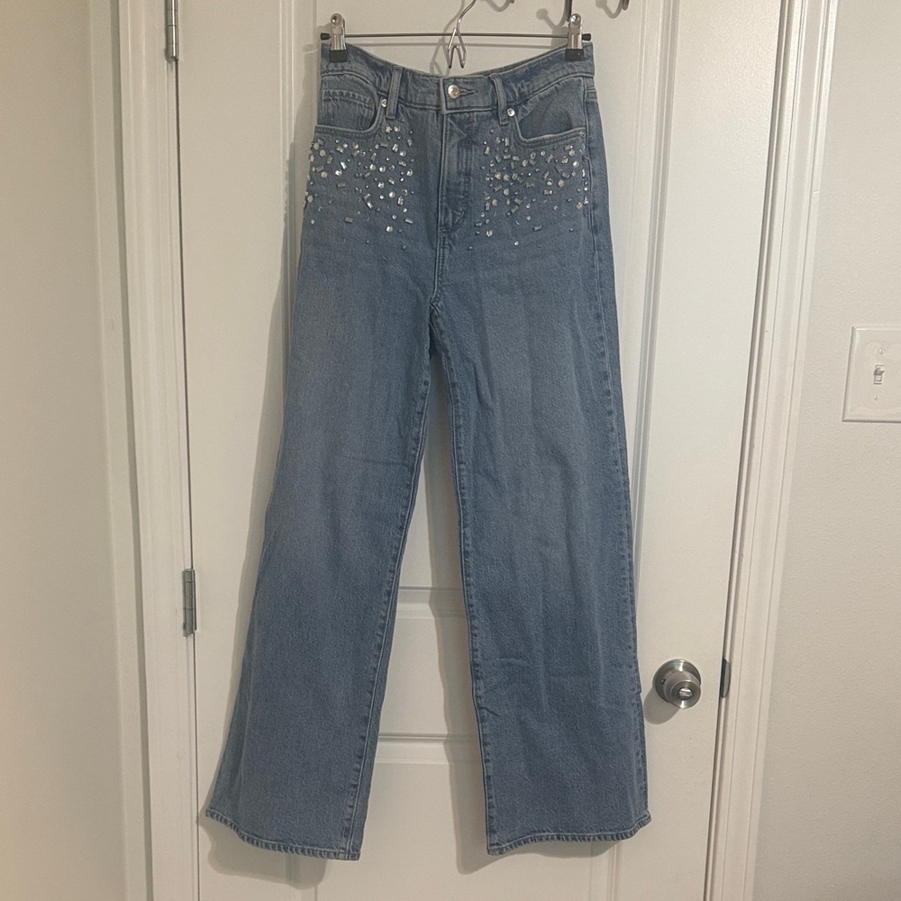 LOFT Light Blue Wide-Leg Jeans with Front Crystal Embellishments